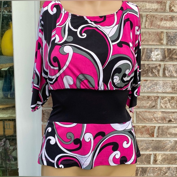 Rampage Pink Funky Boho Belted Caftan Top - Picture 2 of 10